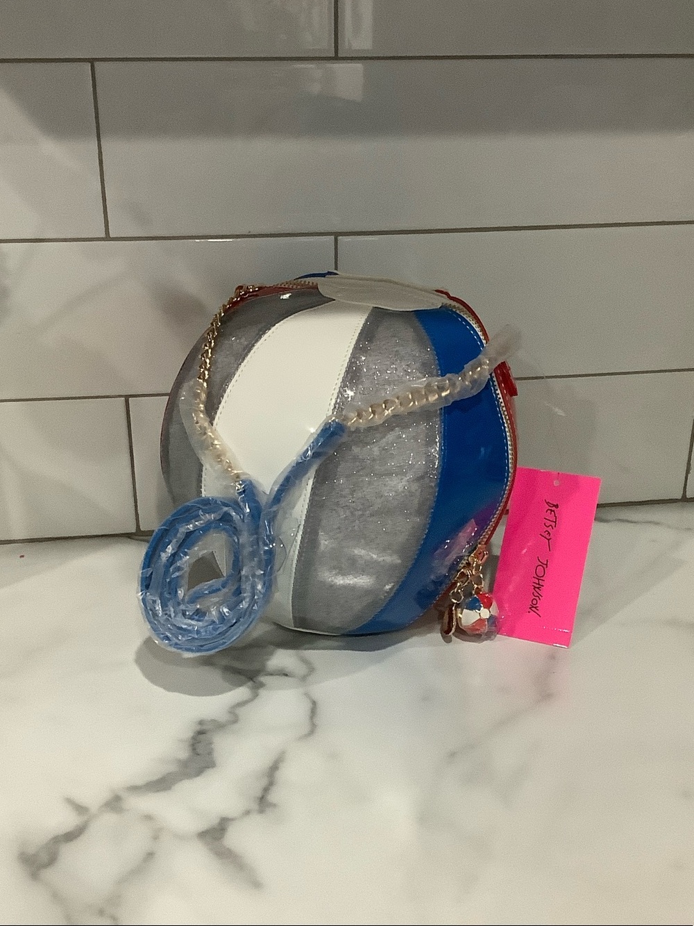 Betsey Johnson Blue Silver White Round Colorblock Crossbody
